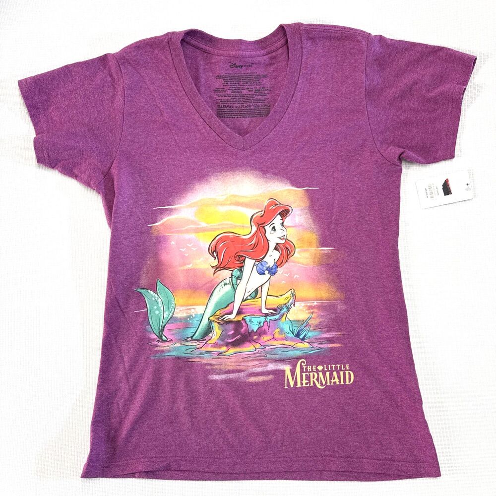 Disney Store The Little Mermaid Ariel Pink Heather V-Neck Graphic Tee - L
